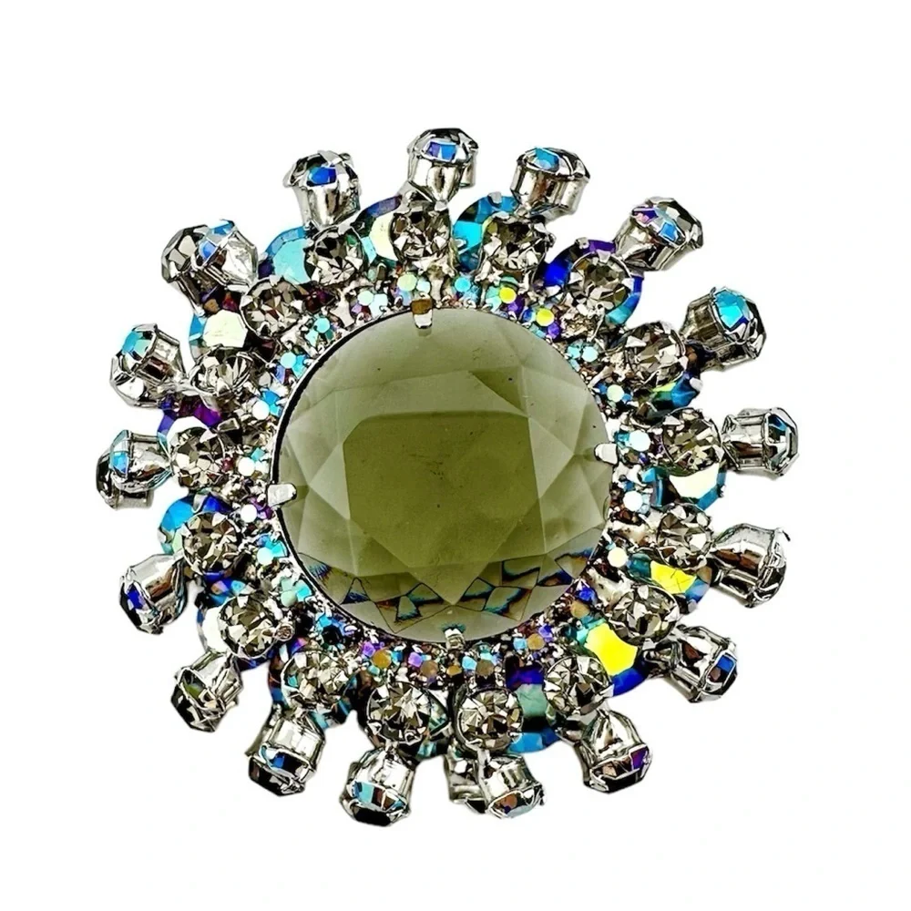 Juliana D&E Brooch Domed, Layered Aurora Borealis Rhinestone Pin Vintage